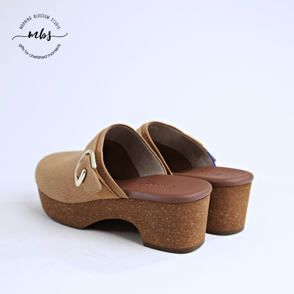 Rothy's Tan Canvas Clog Mules with Gold Buckle - Picture 10 of 14